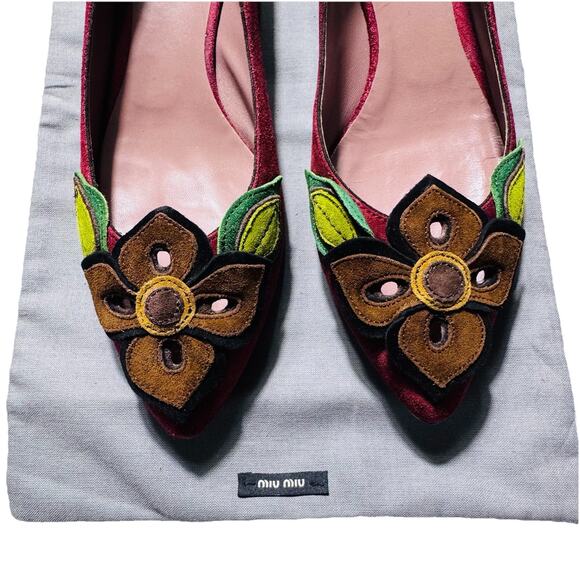 New In Box Miu Miu Calzature Donna Cerise Flower Flats Shoes 38.5 Women’s 8 - Picture 2 of 9